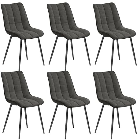 WOLTU Esszimmerstühle 6er Set, für Wohnzimmer Küche Esszimmer, Küchenstühle gepolstert mit Rückenlehne, Sitzfläche aus Leinen, mit Metallbeinen, bis 150 kg belastbar, Dunkelgrau | Metallbeine, Belastung 150 kg, rutschfester Sitz, bequem, für Zuhause, Esszimmer, Wohnzimmer, Schlafzimmer