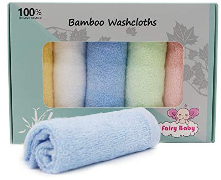 Baby Washcloths 100% Organic Bamboo Bath Washcloth Reusable Face Towels Anti-Bacterial Soft Towel Set Perfect for Newborn(5 Pack)