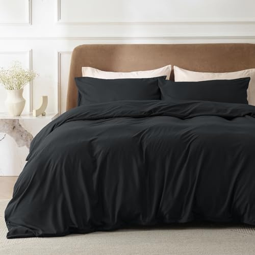 Bedsure King Duvet Cover Set - Black, Zip Closure | Includes 1 Duvet Cover And 2 Pillowcases Soft Touch Fabric Zip Closure Machine Washable Easy Care Comfortable Sleep