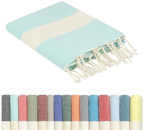 furora Holiday Toalla Playa Grande, Algodon 100 x 200 cm - Compacto, Ligero, Suave | Fouta Beach Towel con Flecos, Pareo, Toallas Piscina Mujer + Hombre | Manta de Viaje y Playa y Manta Picnic