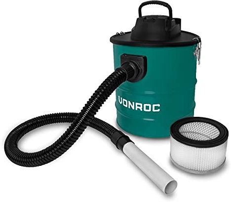 VONROC Aspiratore per ceneri 1600 W, serbatoio da 20 l, cavo di alimentazione 3 metri, tubo da 1,2 m e ugello in alluminio, per camino, camino, barbecue e officina