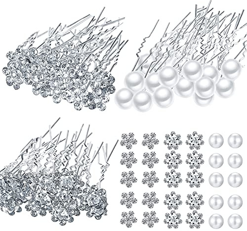 60Pcs Bridal Hair Pins Rhinestone Crystal Pearl U Shaped Clip for Wedding,