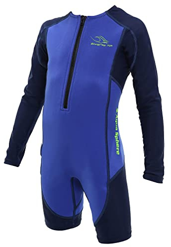 Aqua Sphere Stingray Neoprene Long Sleeve Kids Wetsuit - Keeps Kids Warm & 100% UV Protection - Freedom of Movement in & Out of Water | Unisex Children, Size 12, Royal Blue/Navy Blue,SJ434420412