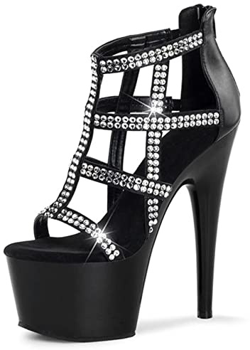 Omeslike Damen Gothic Nieten Plateau Sandalen Exotisch Sexy Stripper High Heels Club Pole Dance Heels Hochzeitskleid Party Schuhe Unisex Übergröße,Schwarz,45