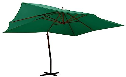 vidaXL Ampelschirm mit Holzmast Sonnenschirm Gartenschirm Marktschirm Kurbelschirm Strandschirm Terrassenschirm Freiarmschirm 400x300 cm Grün