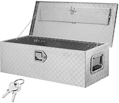VEVOR Heavy Duty Aluminum Truck Bed Tool Chest, Diamond Plate Tool Box with Side Handle and Lock Keys, Storage Organizer for Pickup, Truck Bed, RV, Trailer, 30x13x9.6, Silver