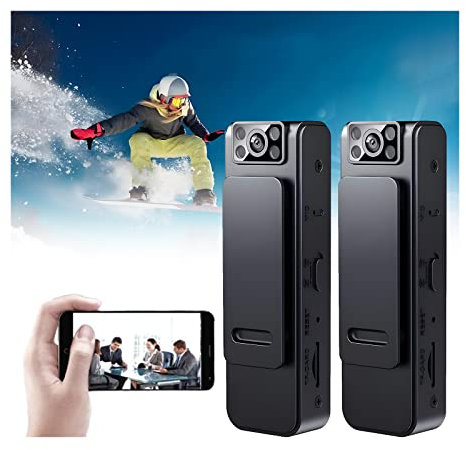 Mini Körperkamera, HD 1080P Tragbarer Mini-Kamera mit Rauschreduktion, Überwachungskamera 180 Grad Drehbarem Objektiv Videorecorder Rückclip-Nachtsichtrekorder für Audio Video (WIFI-Version 2PCS)