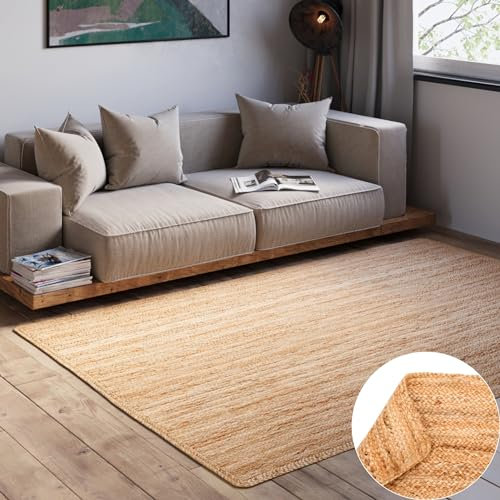 MY-RUG Jute Teppich 140x200 cm | Sisal-Teppich Wohnzimmer | handgewebter Juteteppich | flach gewebter Sisalteppich | Wohnzimmerteppich in Sisal-Optik nachhaltig aus Naturfaser | braun, Natur