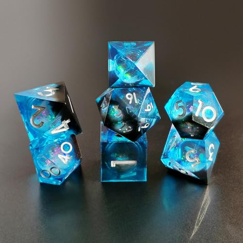 DND tärningsset kvicksandharts skarp kant tärning 7 delar D&D tärning för polyhedrala fängelsehålor och drakar Ttrpg stigfinnare RPG DND rollspel med presentask