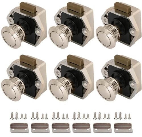 Yeeliv 6PCS Push to Open Door Catches, Push Button Latch for Cupboard, Drawer, Keyless Cabinet Locks for RV, Motorhome, Caravan, Campervan, Boat, Replacement Knob Latch