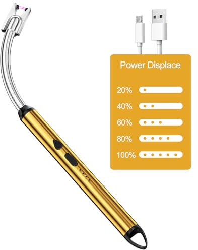 Newaner Accendino Elettrico, Accendini USB Ricaricabile，360° Flessibile Accendigas Elettrico Cucina Accendino Lungo Antivento per Candele Leggere Stufe a Gas Barbecue da Campeggio Camino Stufe(Oro)