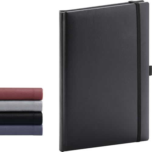 NOTIQUE Notizbuch Hardcover Notizheft Journal Tagebuch 15x21cm - Schwarz | Das robuste Bullet Journal A5 Dotted mit 192 Seiten aus 100g/m² Papier bietet ein elastisches Gummiband und Stifthalter.