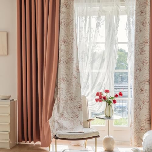 Bishilin Verdunklungsvorhänge mit Ösen 86x115CM, Gardinen Blickdicht 2er Set Bedruckt mit Blumen Motiv Zweifarbig Braun Vorhänge Verdunkelnd Schlafzimmer Kinderzimmer Jugendzimmer