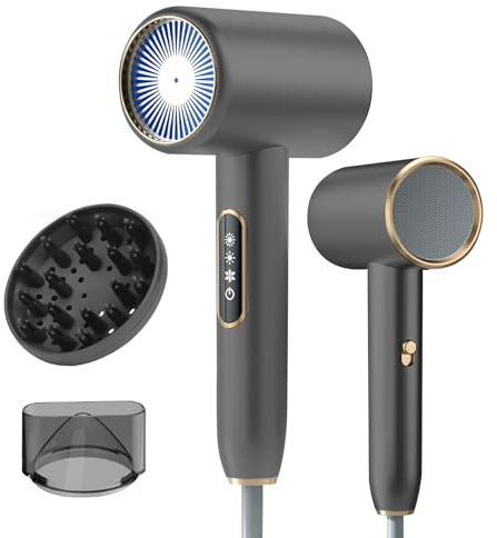 Bizcasa 2400W Professionnel Sèche Cheveux Ionique,Séchage Rapide Hair Dryer avec écran LCD,3 Températures 2 Vitesses Salon Sèche Cheveux avec Diffuseur et Buse de Coiffage