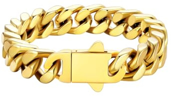 U7 Gold Armband Herren 12MM Armkette Edelstahl Gliederarmband Schicke Panzerarmkette für Männer Kubanische Armbänder Schwer Glieder Link Armband Miami Armkette 21cm lang Modeschmuck für Vater