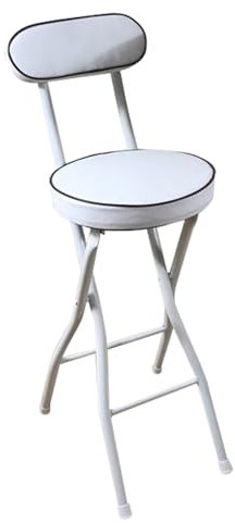 Sgabello da bar pieghevole, portatile, bianco, con schienale e seduta imbottita, per adulti, sgabello pieghevole e regolabile in altezza (65 cm)