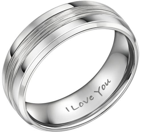 Willis Judd Mens Titanium Ring Engraved I Love You In Gift Box 8mm Wedding Band Ring for Men Engagement Ring Comfort Fit Z+5