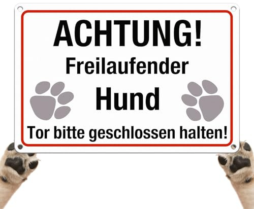 Goodvia Achtung Freilaufender Hund Schild 300x200mm Aluminum Tor Bitte Geschlossen Halten Metal Reflektierend Fuß x1 Stück