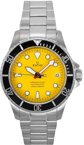 RATIO FreeDiver Sapphire Crystal Diver Watch Japanese Automatic Movement Dive Watch 200m Water Resistant Diving Watch (Yellow)