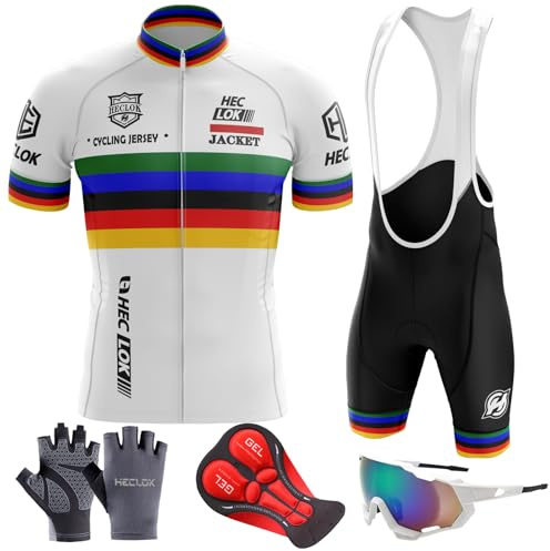 HECLOK Ensemble Cycliste Homme Manches Courtes - Maillot Respirant & Cuissard Gel 3D pour VTT et Route | Tenue de Vélo Professionnelle à Séchage Rapide | Personnalisable Logo (m,Set-1)