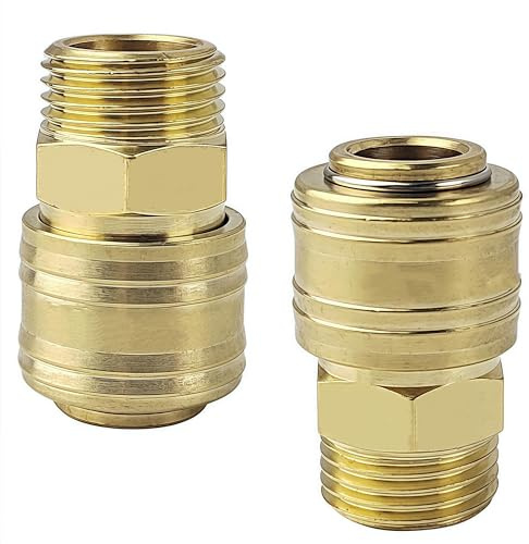 2 Piezas Acoplamientos de Aire Comprimido de 1/2 Pulgada, Accesorios Compresor Aire, Racores Neumaticos, Fabricados en Latón para Una Conexión Rápida de Conductos de Aire