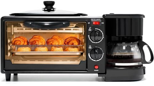 CVNIMV 3 in 1 Breakfast Machine, 9L Pizza oven coffee machine, Multifunctional Kitchen Appliances Small Non Stick, for Apartments Kitchenettes home make Sandwich Sausages Egg tart coffee