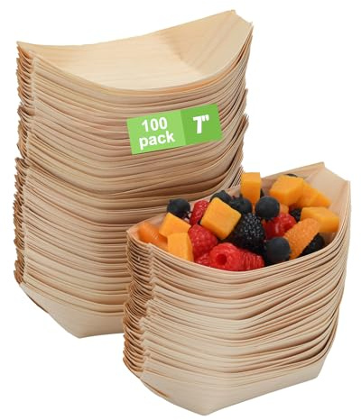 17,8 cm große Vorspeisenboote aus Holz, Charcuterie, Boote, Zubehör, Einweg, 5 Stück | Serviertabletts aus Holz für Canapés, Sushi, Snacks, umweltfreundlich, biologisch abbaubar, Partyteller