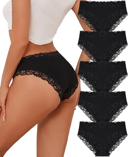FINETOO 5er Slip da Donna in Cotone con Pizzo Intimo Morbido a Vita Bassa Mutandine Sexy