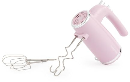 Salter Pink Retro Hand Mixer – Electric Whisk, 5 Speeds + Turbo, XL Chrome Beater & Dough Hook Accessories, Baking Mixer, For Pizza Dough, Meringue, Eject Function, Vintage-Inspired Design, 400W