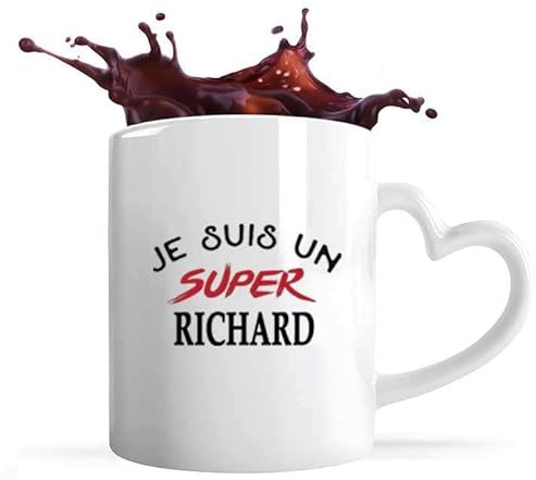 Tasse Coeur d'un Super Richard - Mug avec une anse coeur - Idée Tasse Coeur Personnalisable Cadeau Anniversaire Fête Original Famille Travail Départ Collègue Retraite Noël.
