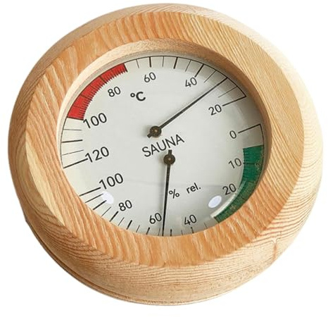 Sharplace Thermomètre et hygromètre de sauna en bois de 13 cm de diamètre, humidité de 0 à pour spa domestique, accessoire léger, rond, température de 20
