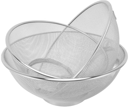 NOENNULL Juego de Coladores de 3 Piezas, Colador de Acero Inoxidable, Cestas de Malla, 22,1 Cm, 23,9 Cm, 25,9 de Diámetro, Coladores de Acero Inoxidable para Escurrir, Enjuagar, Arroz, Pasta,