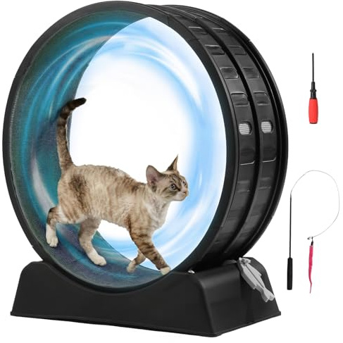 LEADZM Katzenlaufrad 80cm Durchmesser - Laufrad Katze aus Kunststoff, Inklusive Teppich und Katzenspielzeug, stabil und leise - Geeignet für Katzen mit einem Gewicht von höchstens 15 kg (Schwarz)