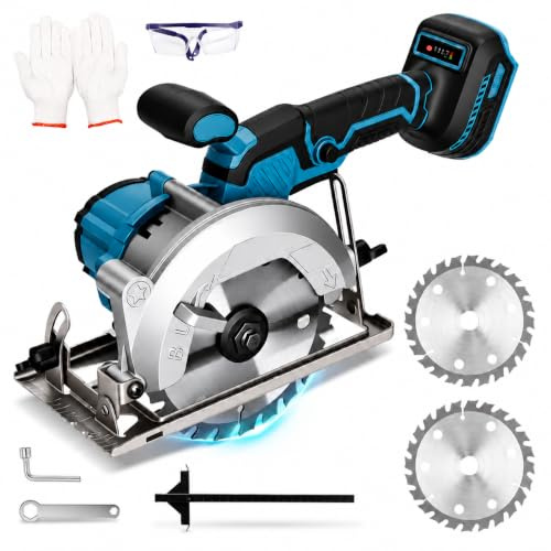 SINGTIP Mini Sierra Circular Inalámbrica compatible con Makita 18V Batería, 7200RPM, corte a inglete de 45°/90°, 2 Hojas de Sierra de 140mm para Madera, PVC(Sin Batería)