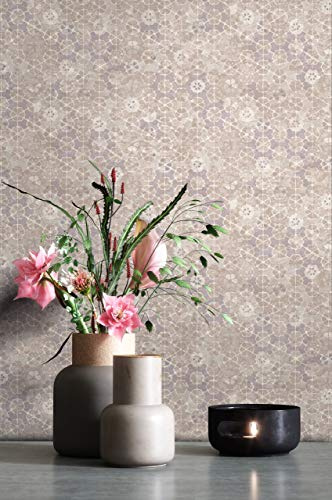 Newroom Vliestapete Beige Mosaik Tapete Wohnzimmer Vintage Orientalisch | Florale Sternmotive im Mosaik-Design, feine Prägung, orientalischer Boho-Stil, Mustertapete für Schlafzimmer, ansatzfrei