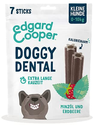 Edgard & Cooper Leckerlis Dental Stick für kleine Hunde Natural 7 Kausticks Zahnpflege Minze & Erdbeere, Einmal täglich, Kalorienarm, Langes Kauen Effektiv, Frischer Atem