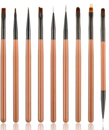 Ouligay 9 Stück Professionelle Nagel Pinsel Nail Art Pinsel Set Pinsel für Gelnägel Nail Art Brushes für Nail Art Design Painting Salon, Nageldesign Nagel Fußpflege (Braun)