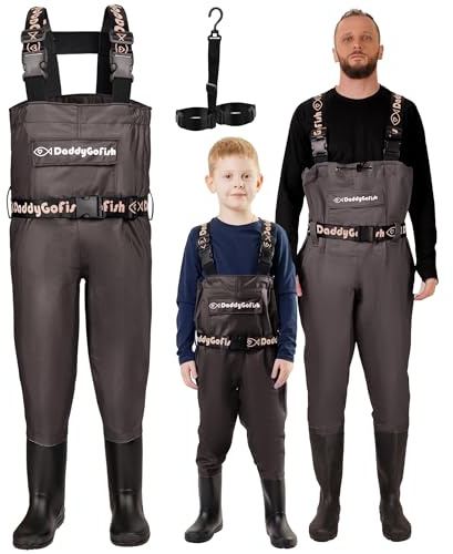 DaddyGoFish bröstvadare för barn och vuxna, fiske och jakt vadare med en ficka och en vadarhängare