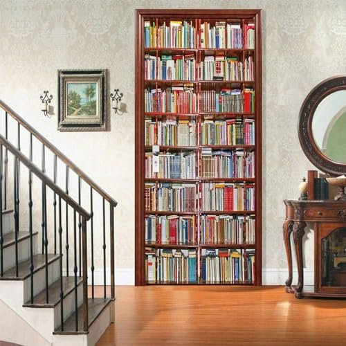3D Türtapete Türfolie Selbstklebend Türposter Pvc Türaufkleber Fototapeten Bücherregal Bücher 80 X 200 Cm - Kinderzimmer, Küche, Wohnzimmer, Schlafzimmer, Arbeitszimmer, Bürotür, Foto, Tür-Wandaufkle