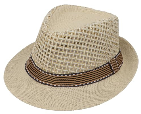 NICEYEA Chapeau trilby en paille pour homme et femme - Chapeau Fedora à bord court jazz gentleman été panama chapeau de plage casquette de soleil, beige, taille unique