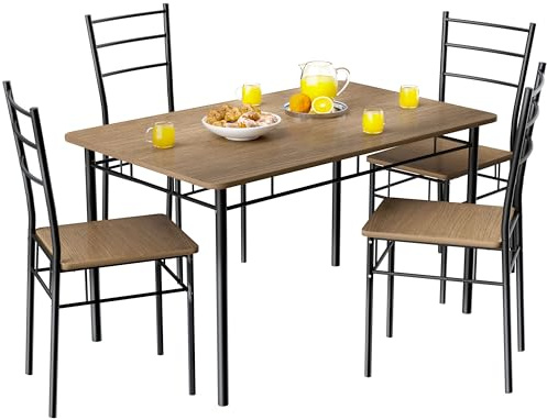 Casaria® Gruppo di Sedute Leo Set 5 Pezzi Tavolo da Pranzo con 4 Sedie Set di Mobili per Sala Cucina Soggiorno Salotto Set da Pranzo Tavoli Sedia