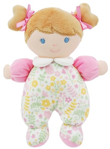 Lullaberry 23cm My First Doll Flora - Soft Plush Baby Doll with Rattle - Pink Floral Outfit