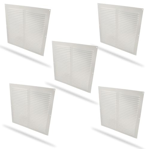 Amig - Quadratisches Aluminium Lüftungsgitter mit Insektenschutz - Belüftungsgitter für Luftauslass - 5er-Pack - 300 x 300 mm - Aluminium - Weiß