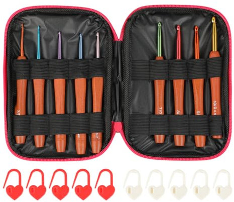 9 Pièces Set de Crochets - Crochets à Manche en Bois - Métal et Bois - Ergonomiques et Légers - Pour Débutants, Enfants, Mains Arthritiques (Coloré)