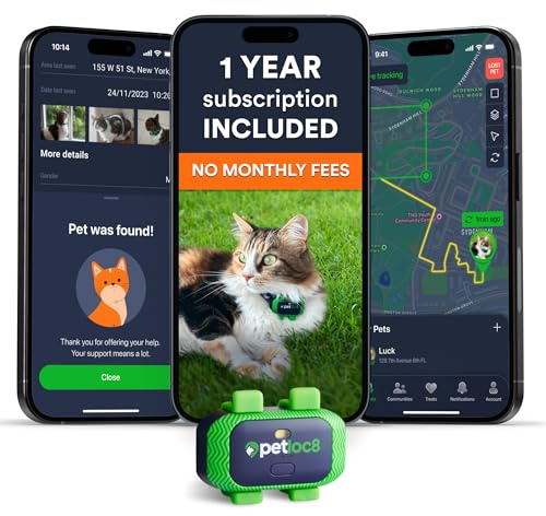 Petloc8 Cat GPS Tracker – Smallest Waterproof Pet Tracking Device with App, Real-Time Location, Smart Alerts & Geo-Fence, Long Life Battery, Collar-Compatible(12-Months Subscription Included)