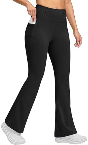 Ctreela Womens Fleece Lined Thermal Pants Thick Winter Warm High Waisted Tummy Control Workout Pocket Bootcut Yoga Pants Black