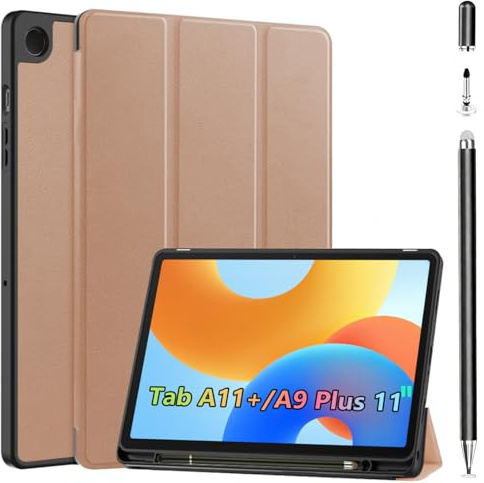 Case+Stylus Pen for Samsung Galaxy Tab A11+/A9 Plus 11 inch,Stiftschlitz, geeignet für Tab A9+/A11 Plus,automatische Wach/schlafmodi, zellulare Rückseite zur Wärmeableitung (golden)