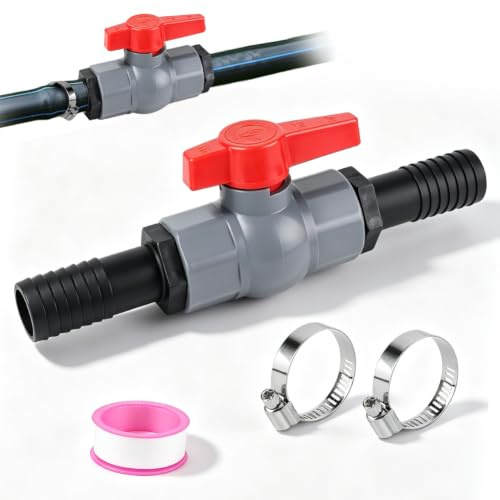Kugelhahn med slangkoppling, PVC-kulventil 32mm, poolventil, avstängningsventil för pool, med 32mm innergänga och slangmuff 25mm, slangkoppling för pool, för pool- och dammbygge, akvariebruk (32mm)