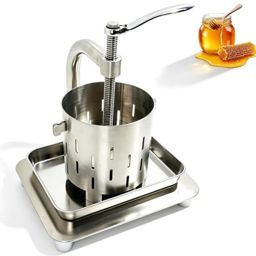 DOJBK Estrattore Manuale di Miele A Pressa, Pressa per Miele E Cera D'api in Acciaio Inox da 1,8 L, Pori Filtranti Uniformi, Gambe di Supporto, per Verdure, Yogurt E Separazione di Grassi, Cera D'api