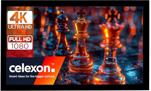 celexon Basic Rahmen-Leinwand 90 | 200x113 cm 16:9 | 4K Full HD 3D | Beamerleinwand mit Stecksystem für Heimkino | stramm gespanntes Tuch für sehr Gute Planlage | Projektionsleinwand zur Wandmontage